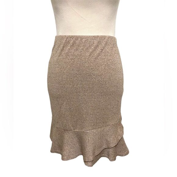 Express Tweed Texture Skirt Ruffle Peplum Hem Pull On Stretch Tan Brown size XS - Picture 2 of 16